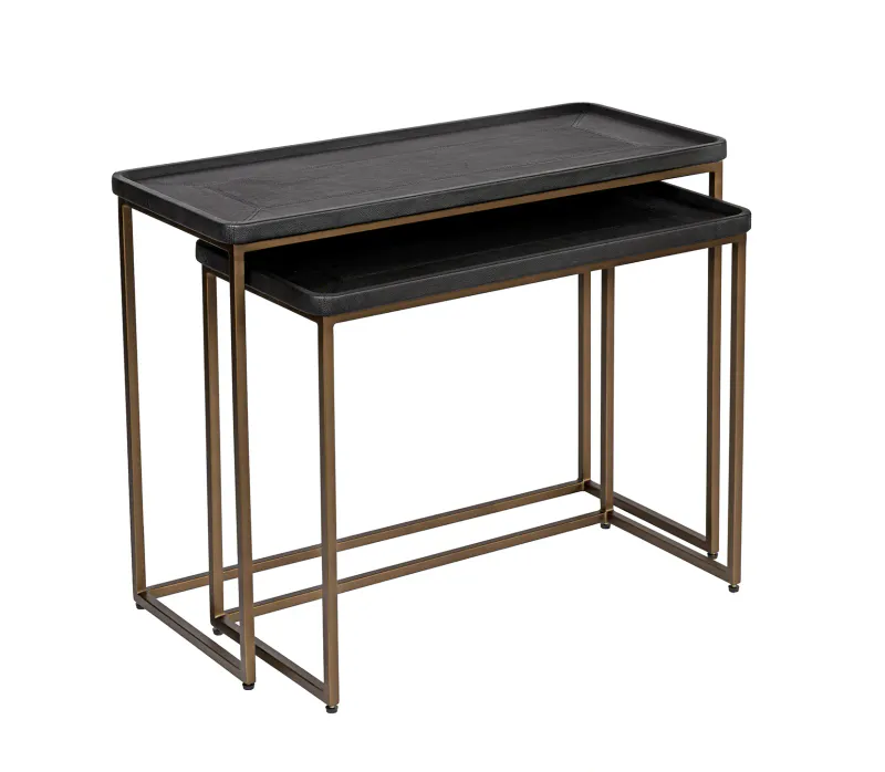 Settbord 2-sett skinn messing ramme | Home Factory